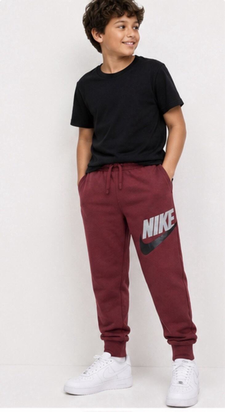 Nike Boys Large Burgundy Logo Jogger Sweatpants Fleece Swoosh Athletic